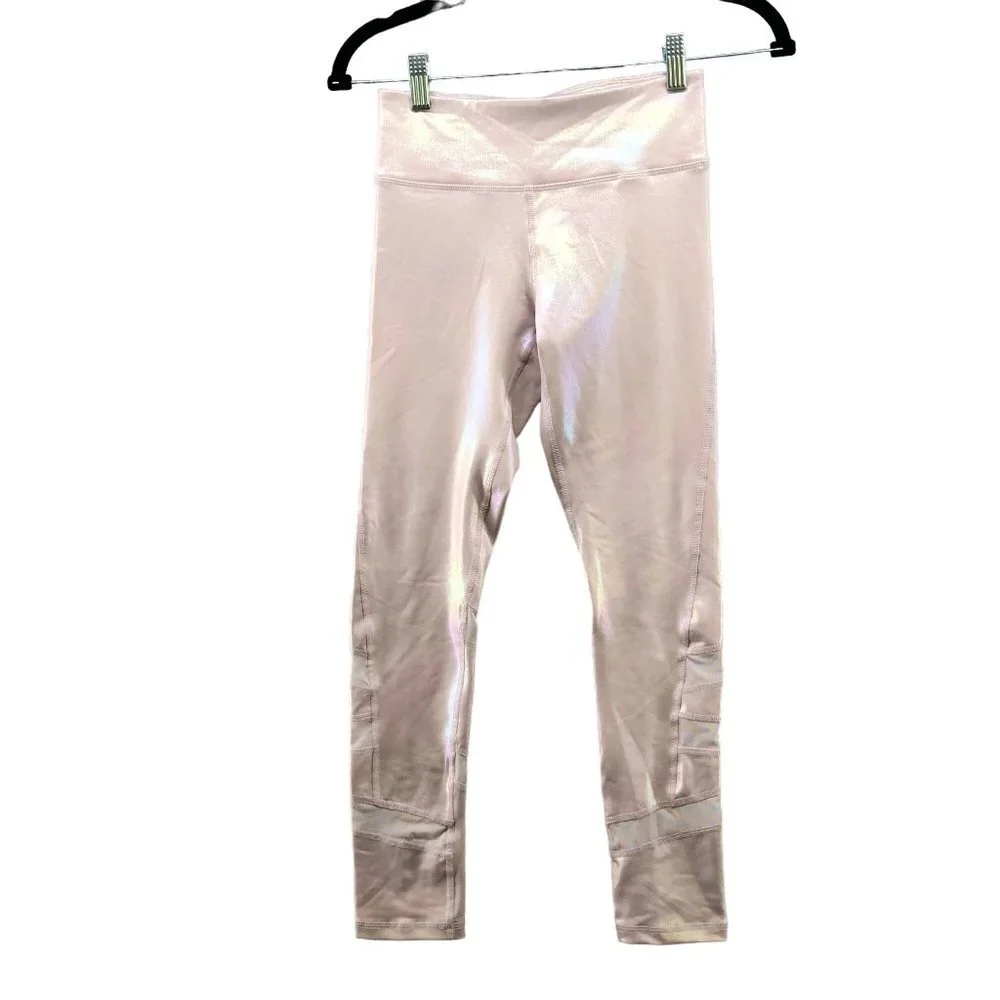 Old Navy Active Girls Size L (10-12)‎ BUNDLE Metallic Pink Leggings T Shirt 2 Pc